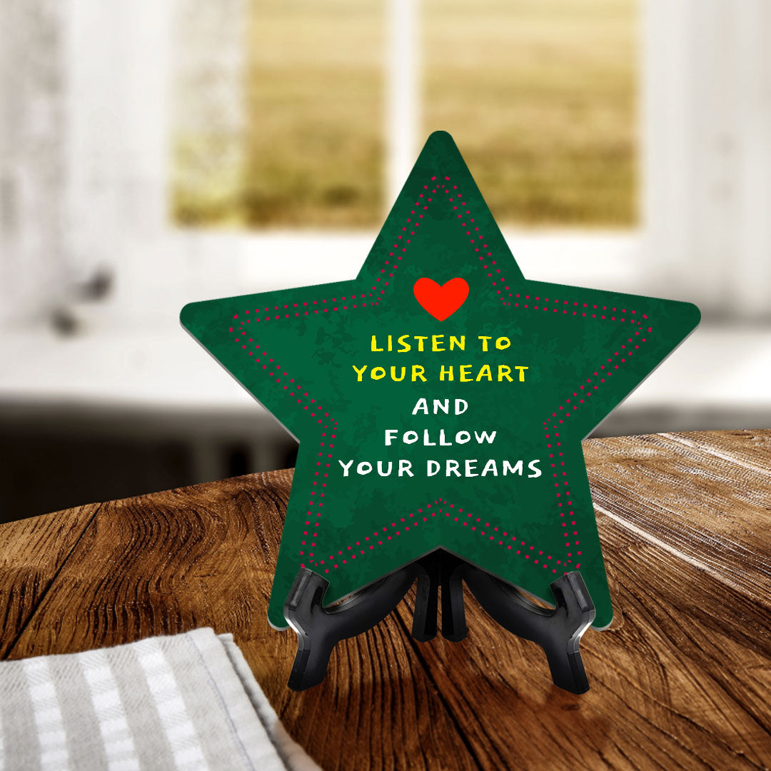 Sign ByLITA Listen to Your Heart and Follow Your Dreams Star Table Sign with Acrylic Stand (7.5x7.5“) Development | Kindergarten Classroom Essentials | Nurture Young Minds | Fun & Educational Supplies | Easy to Read | Includes Easel Stand