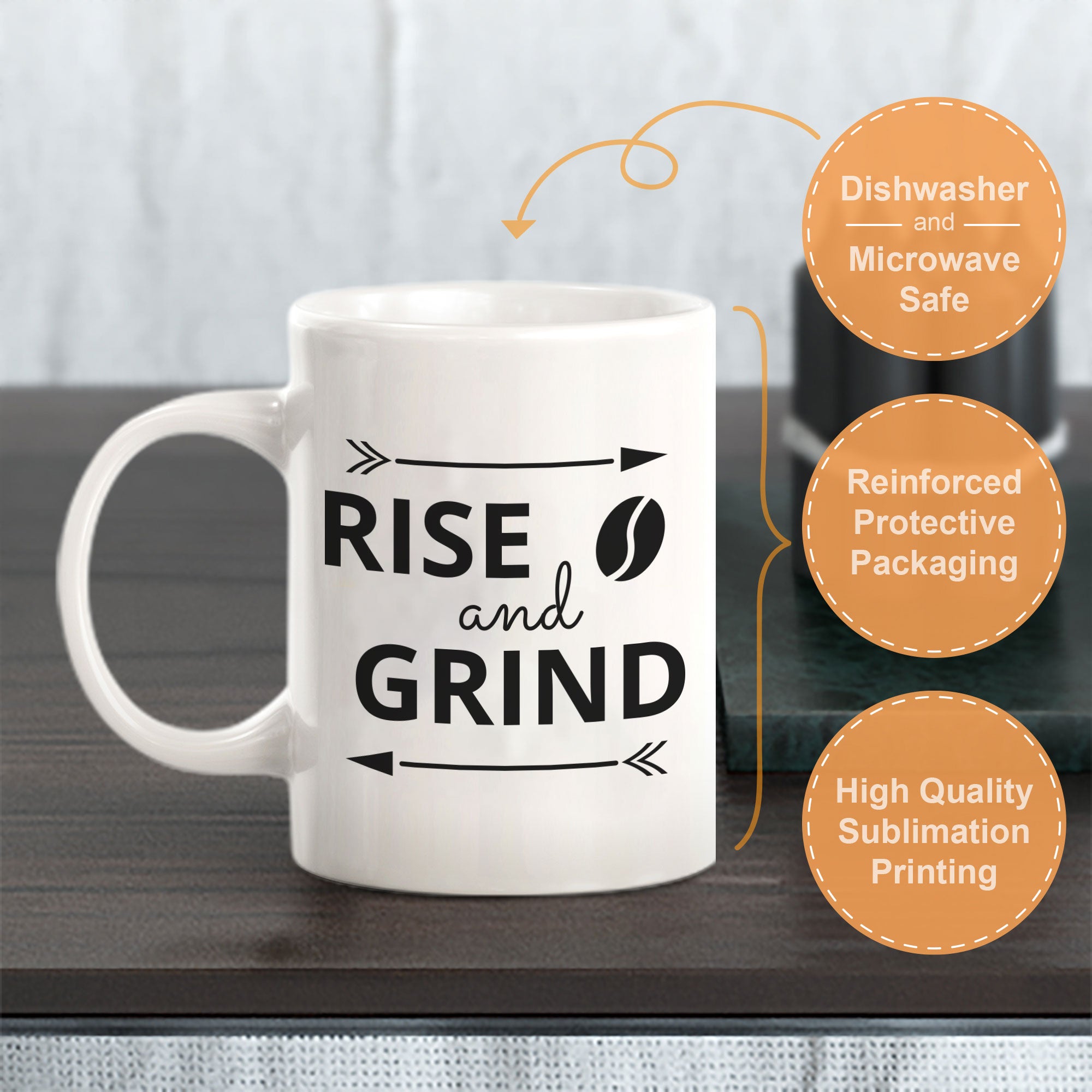 Designs ByLITA Rise and Grind Office Workspace Home Family 11oz Plastic/Ceramic Coffee Mug