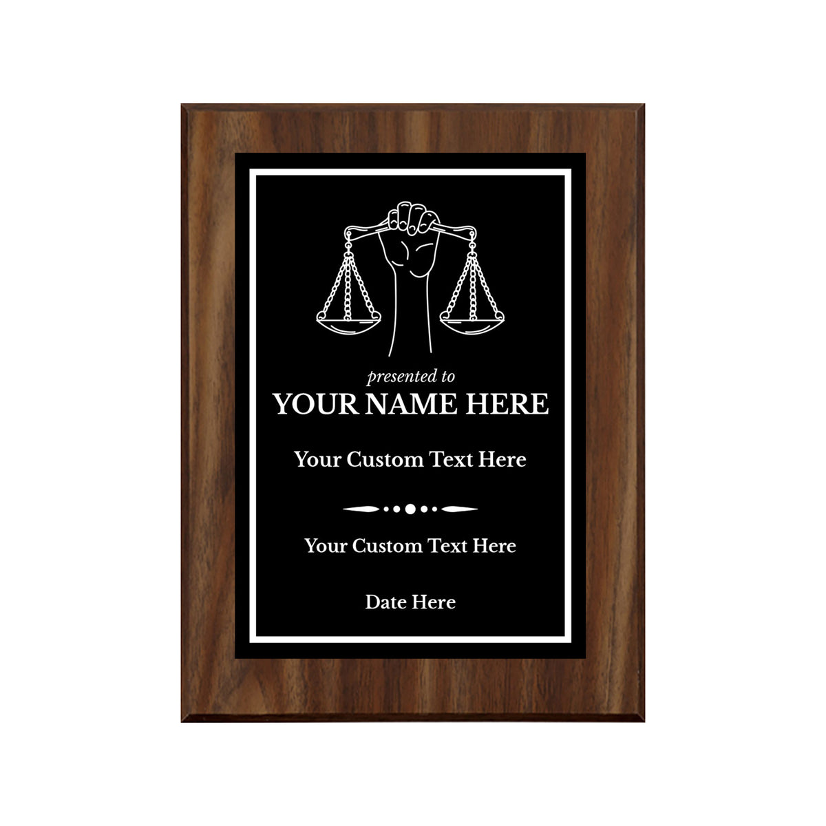 Legal and Justice Theme Custom Award Plaque |Easel Mount Option | Achievement and Service Personalizable Plaques