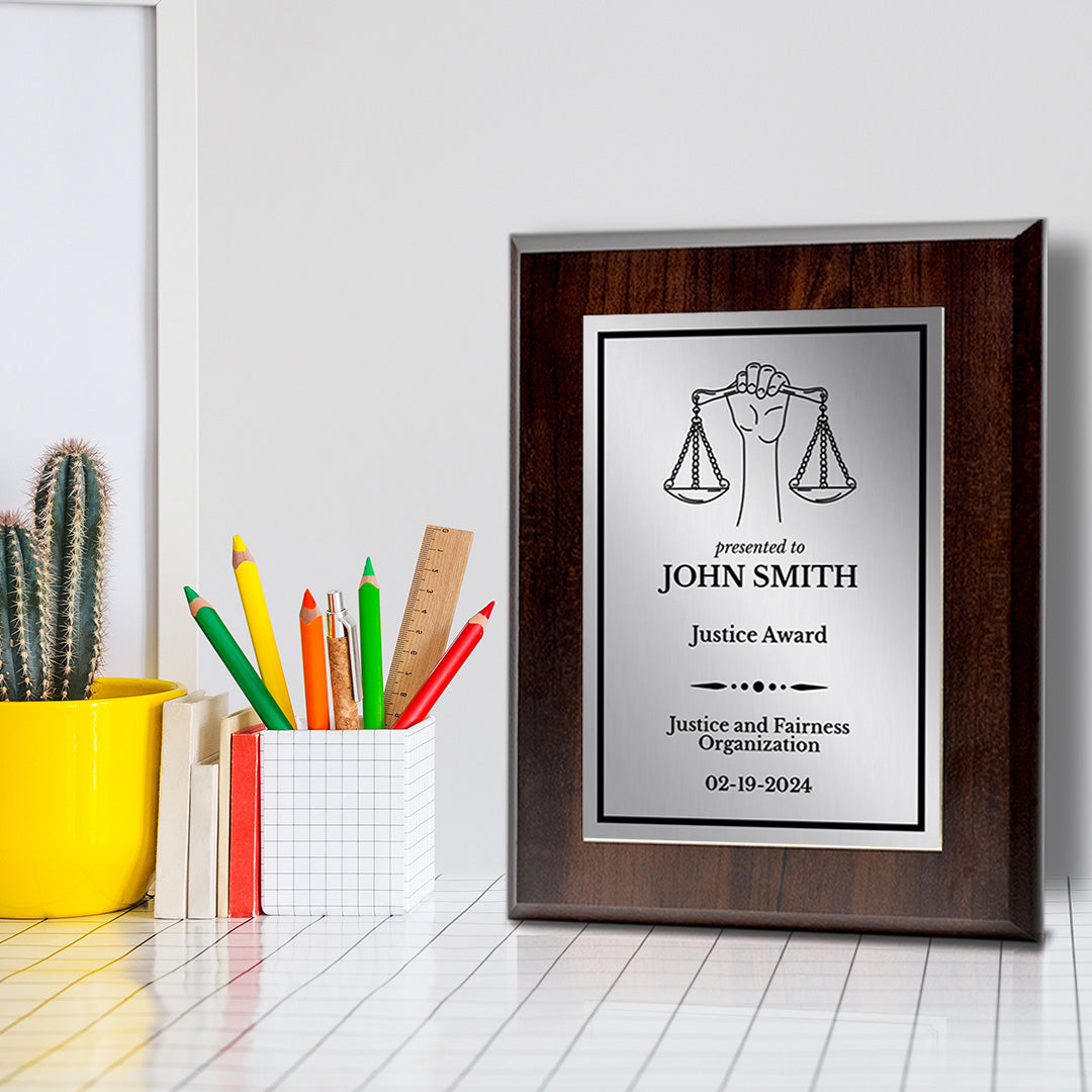 Legal and Justice Theme Custom Award Plaque |Easel Mount Option | Achievement and Service Personalizable Plaques