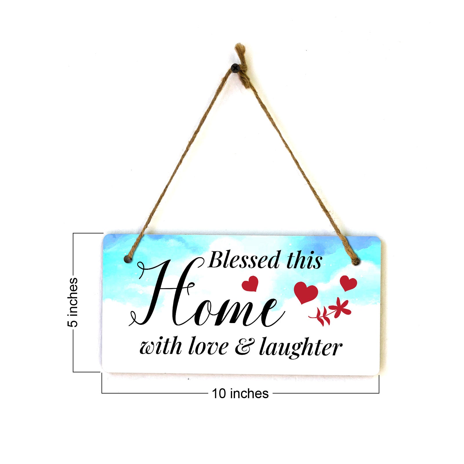 Blessed This Home With Love & Laughter 10x5 Hanging Plus Wall or Door Sign | Family Home Decor