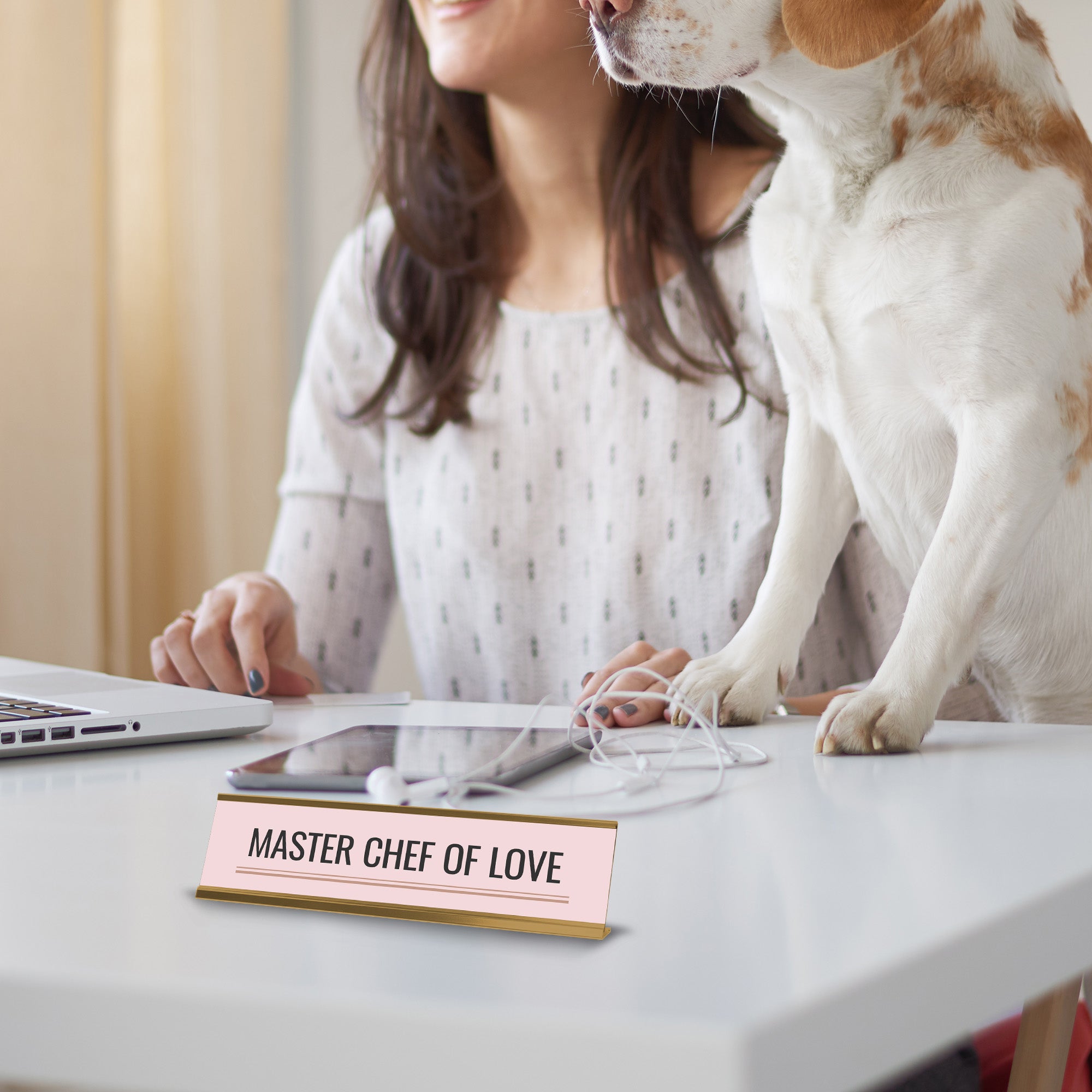 Master Chef of Love Gold Frame Desk Sign (2x8") | Appreciation Idea For Her | Girlfriend| Workspace Decoration