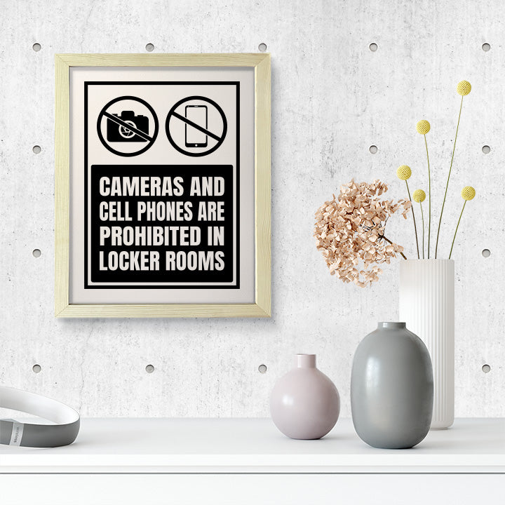 Designs ByLITA Cameras And Cell Phones Are Prohibited In Locker Rooms, Wall Print Art | Retail Store Decoration (Unframed or Framed)