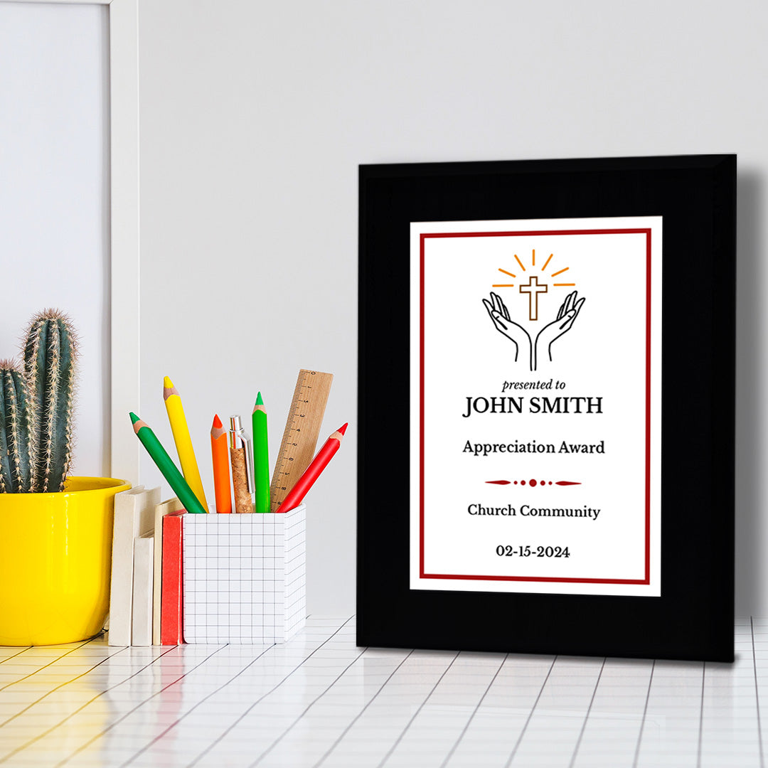 Church and Religion Theme Customizable Black Frame Award Plaque | Easel Mount Option | Recognition of Achievement and Service Personalizable Plaques