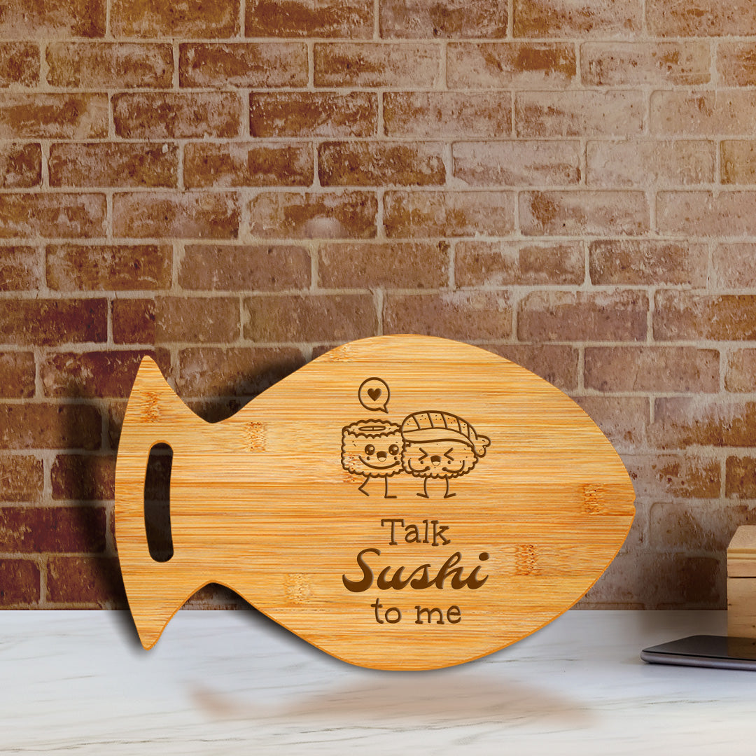 Talk Sushi To Me 14 x 8.5" Fish Shape Cutting Board | Decorative Kitchen Accessory For Sushi Lovers