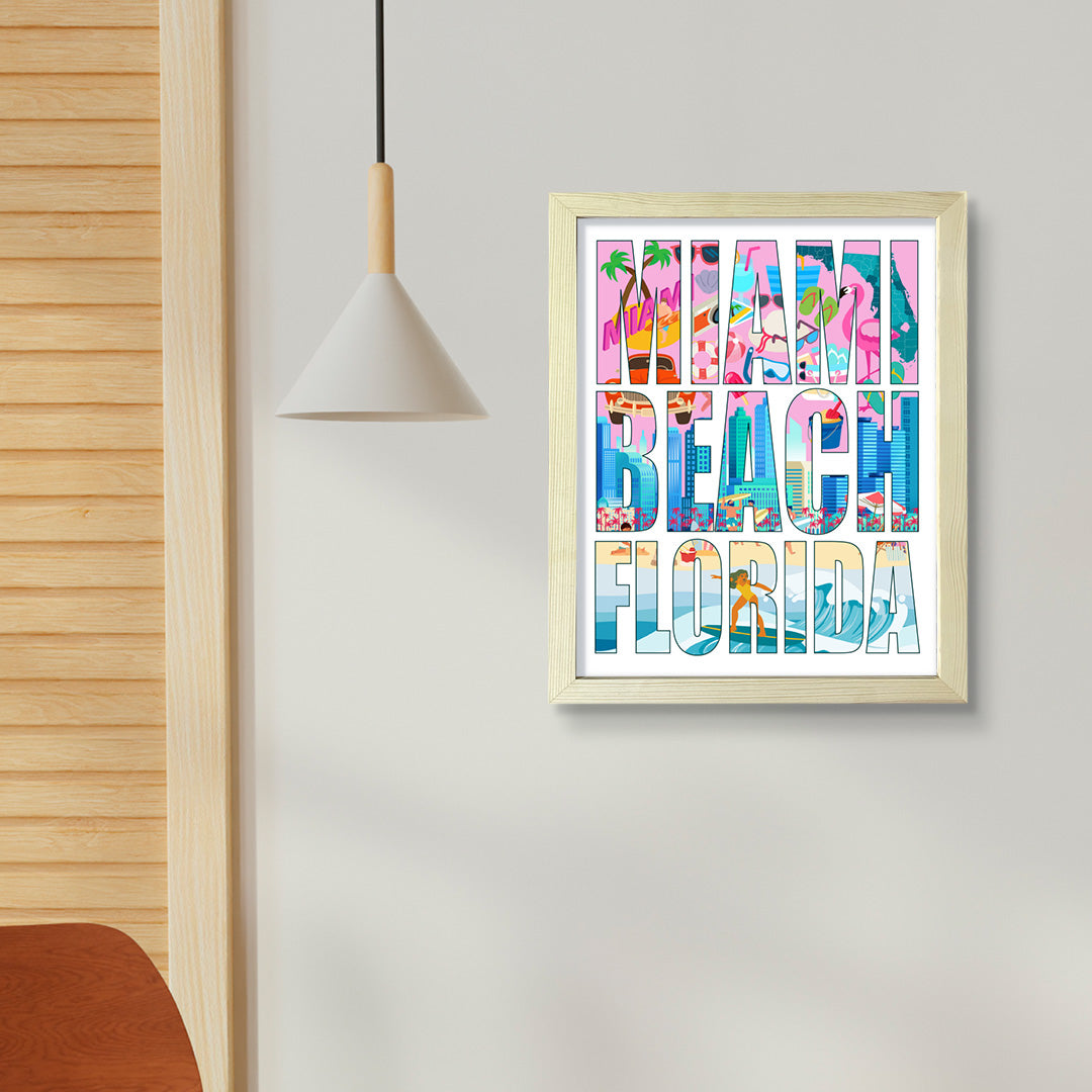 Designs ByLITA Miami Beach, Florida Inspirational, Wall Print Art | American Cities Stylish Home Decoration (Unframed or Framed)