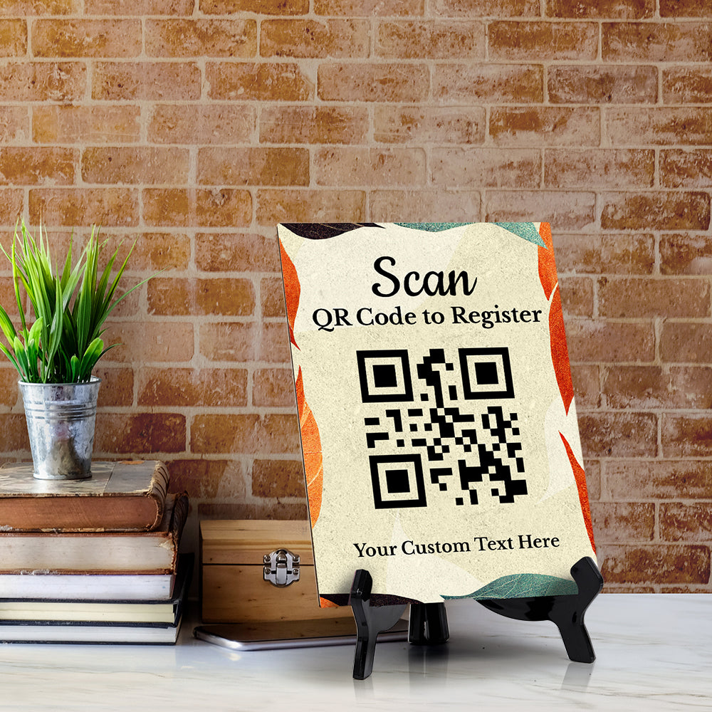 Customizable Scan QR Code to Register Table Sign (6x8") | Personalized QR Code Sign | Elegant & Stylish Sign for Businesses With Acrylic Stand