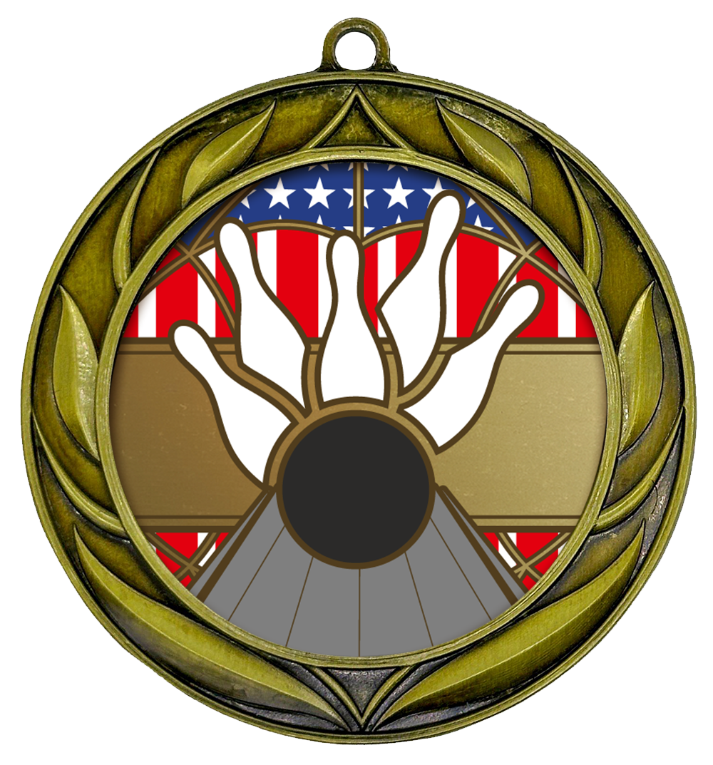 All Quality Bowling Wreath Design Medal - 1st, 2nd, 3rd Place