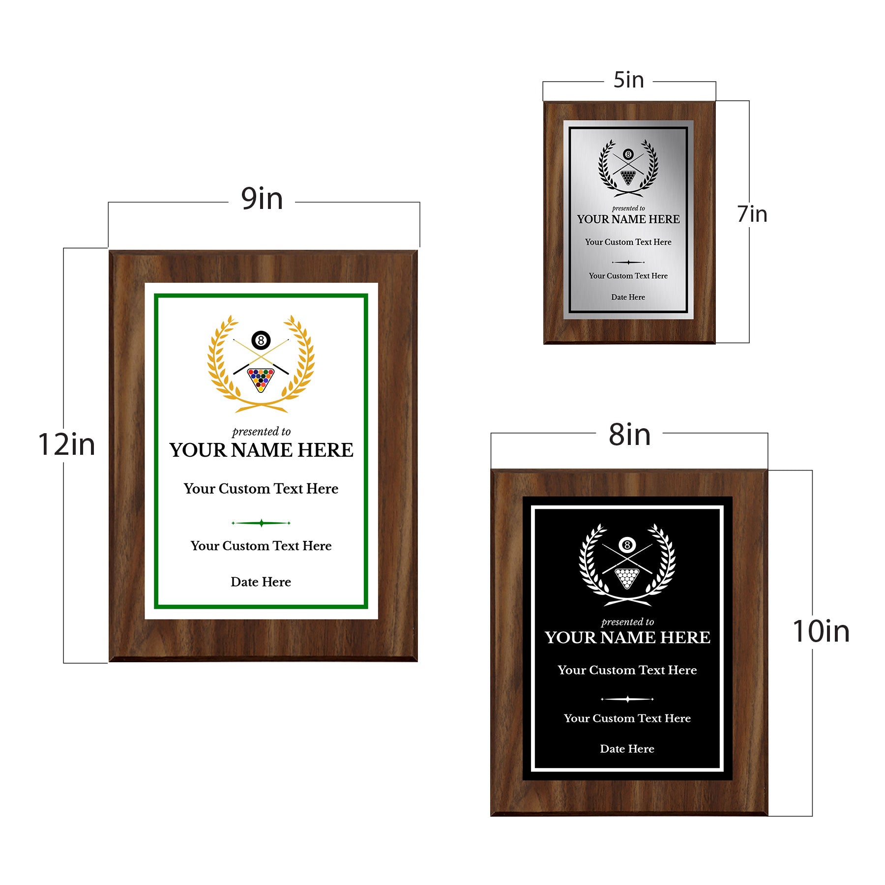 Pool or Snooker Customizable Wooden Award Plaque | Easel Mount Option | Achievement and Recognition Personalizable Plaques | Sports Award