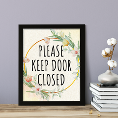 Signs ByLITA Please Keep Door Closed, Floral FRAMED Print Short Term Rentals Guest Signage Hospitality Wall Art