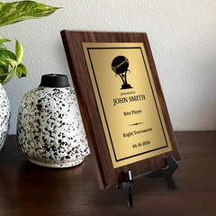 Rugby Customizable Wooden Award Plaque | Easel Mount Option | Achievement and Recognition Personalizable Plaques