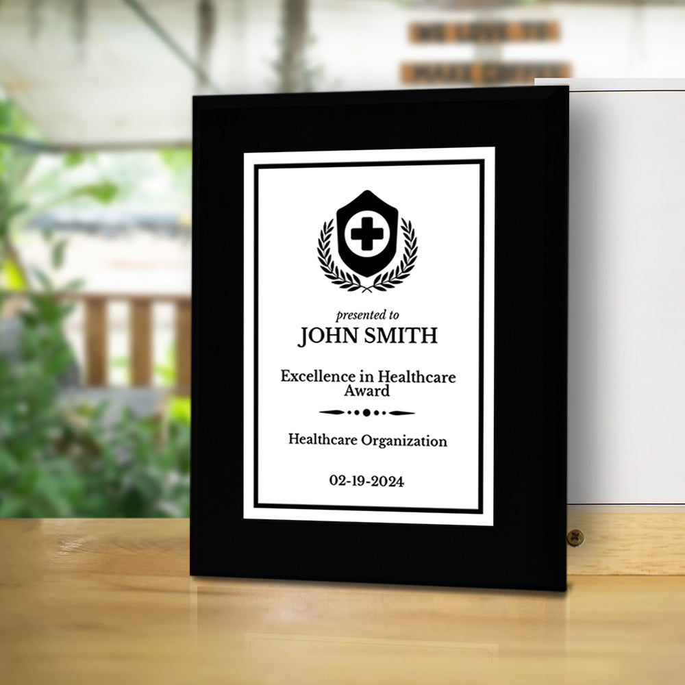 Health Professional Theme Customizable Black Frame Award Plaque | Easel Mount Option | Achievement and Service Personalizable Plaques