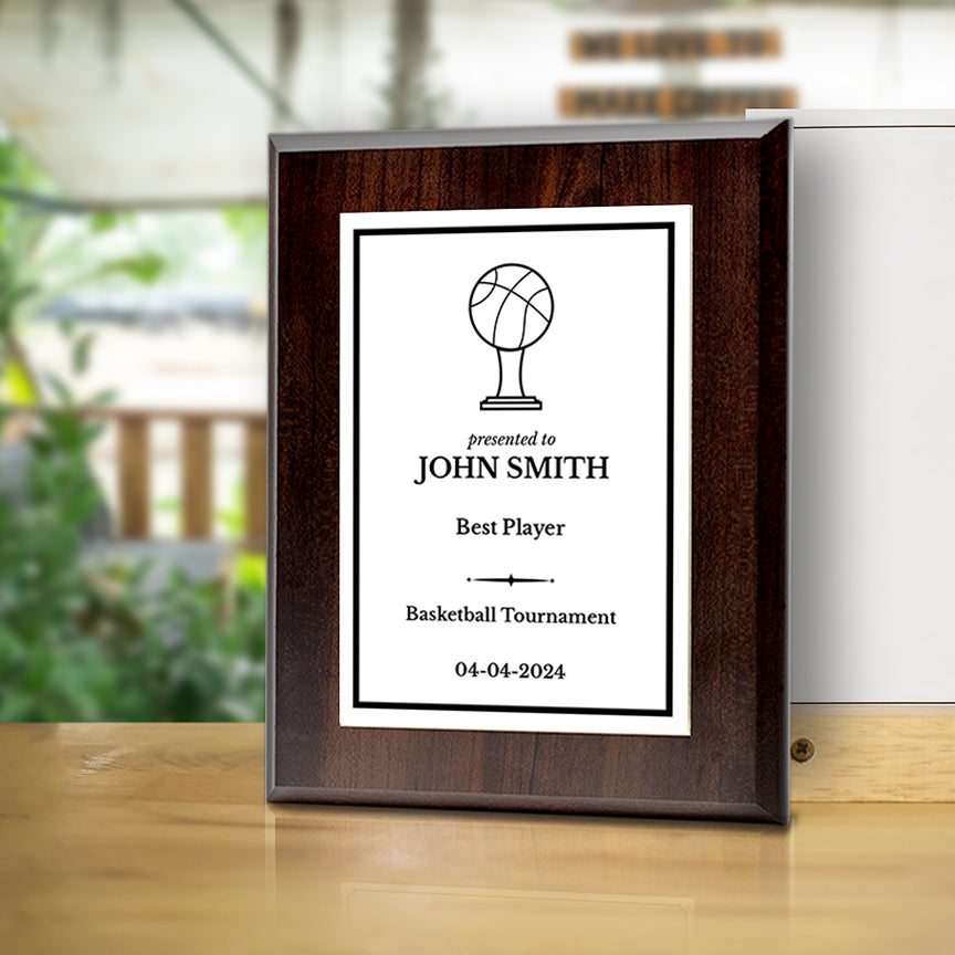 Basketball Customizable Wooden Award Plaque | Easel Mount Option | Achievement and Recognition Personalizable Plaques