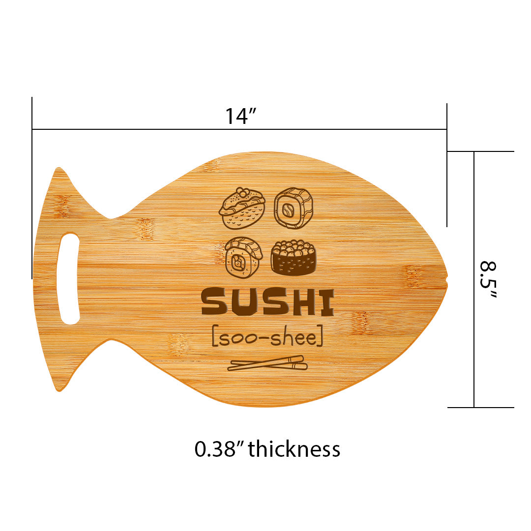 Sushi (Soo-Shee) 14 x 8.5" Fish Shape Cutting Board | Decorative Kitchen Accessory For Sushi Lovers