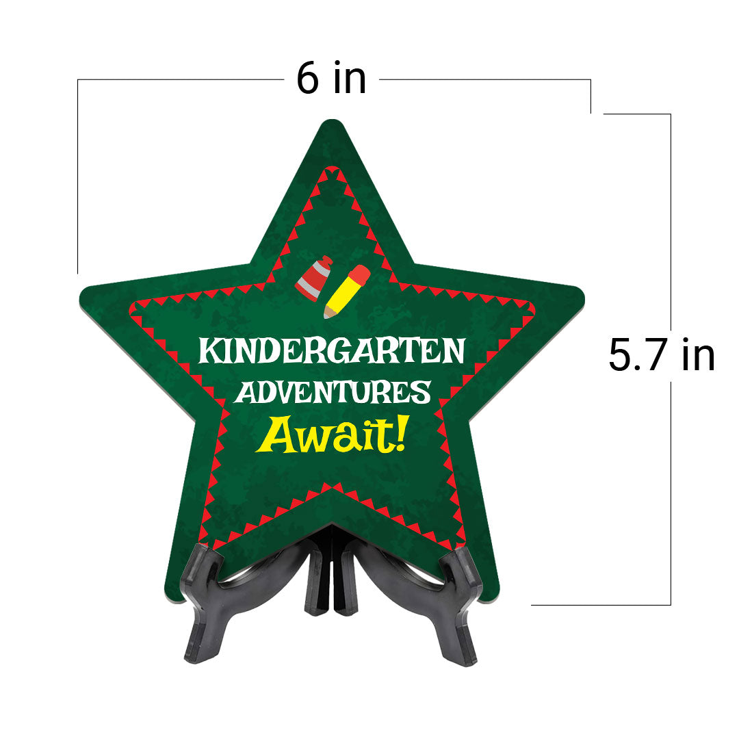 Sign ByLITA Kindergarten Adventures Await! Star Table Sign with Acrylic Stand (7.5x7.5“) Development | Kindergarten Classroom Essentials | Nurture Young Minds | Fun & Educational Supplies | Easy to Read | Includes Easel Stand