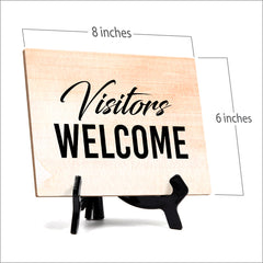 'Visitors Welcome' Table Sign with Easel Stand, 6" x 8"