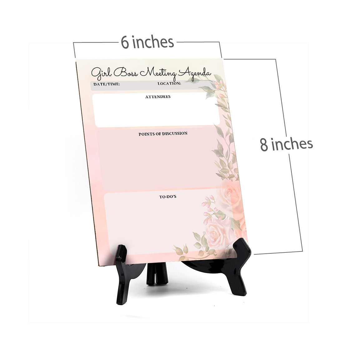 Girl Boss Meeting Agenda Dry Wipe Liquid Chalk Table Sign (6x8") Office And Home Reminders | Personal Schedule | No Pen Included