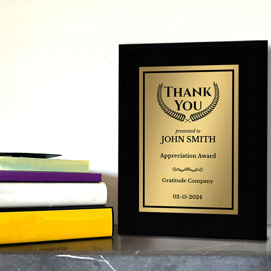 Thank You Gratitude and Appreciation Customizable Black Frame Award Plaque | Easel Mount Option | Recognition of Achievement and Service Personalizable Plaques