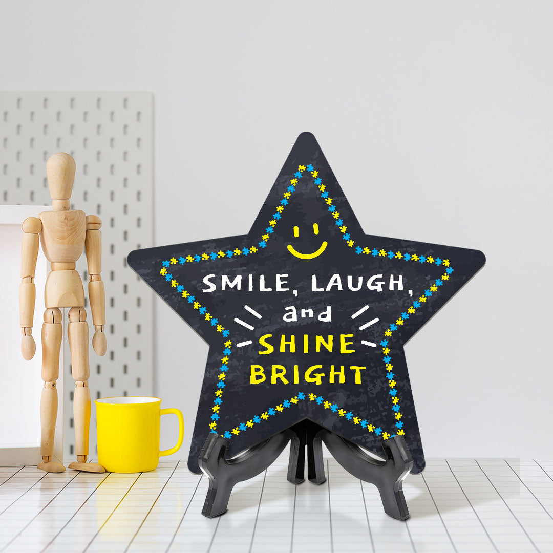 Signs ByLITA Smile, Laugh, and Shine Bright Star Table Sign with Acrylic Stand (7.5x7.5“) Development | Kindergarten Classroom Essentials | Nurture Young Minds | Fun & Educational Supplies | Easy to Read | Includes Easel Stand