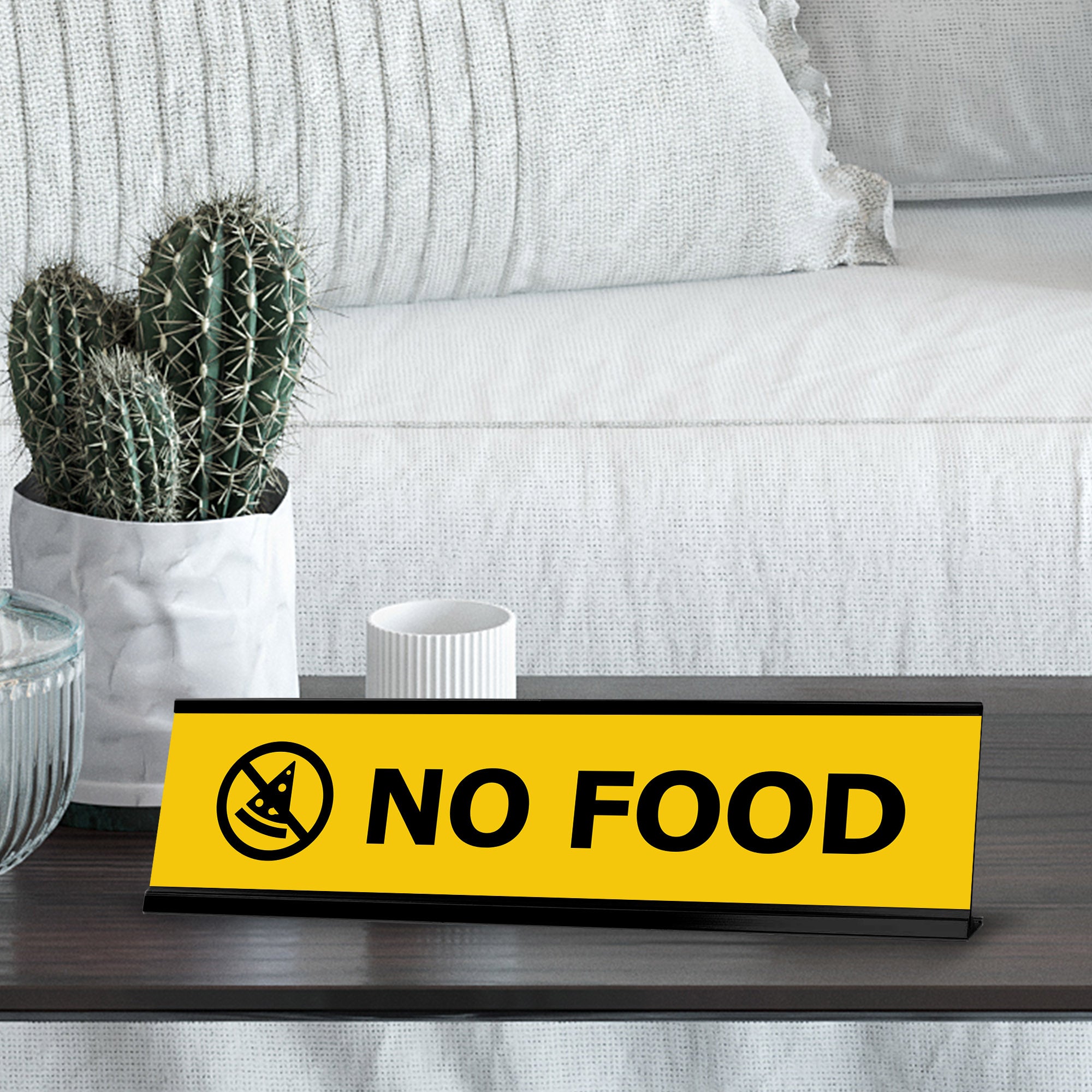 No Food, Yellow Black Frame, Desk Sign (2x8")