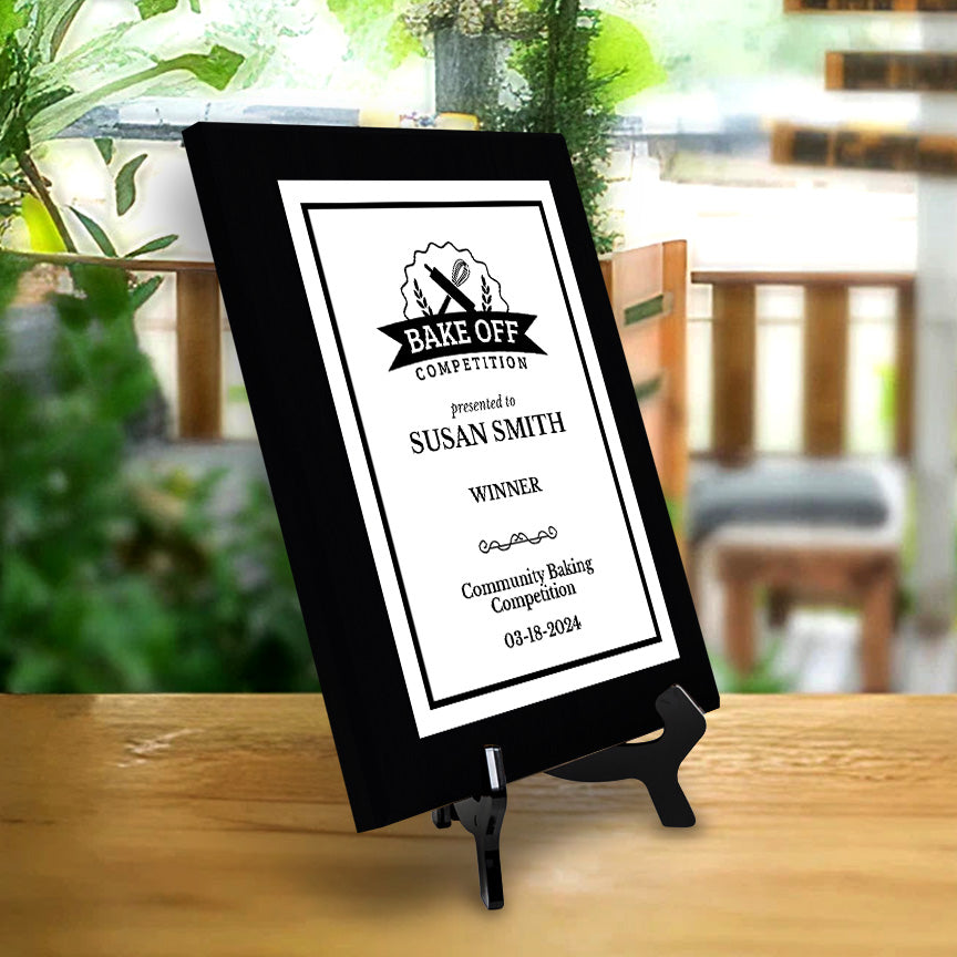 Bake Off Competition Customizable Black Frame Award Plaque | Easel Mount Option | Achievement and Recognition Personalizable Plaques