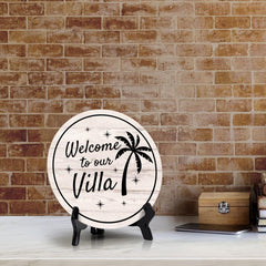 Signs ByLITA Circle Welcome to Our Villa Wood Color, Entrance Decor Table Sign (5"x5")