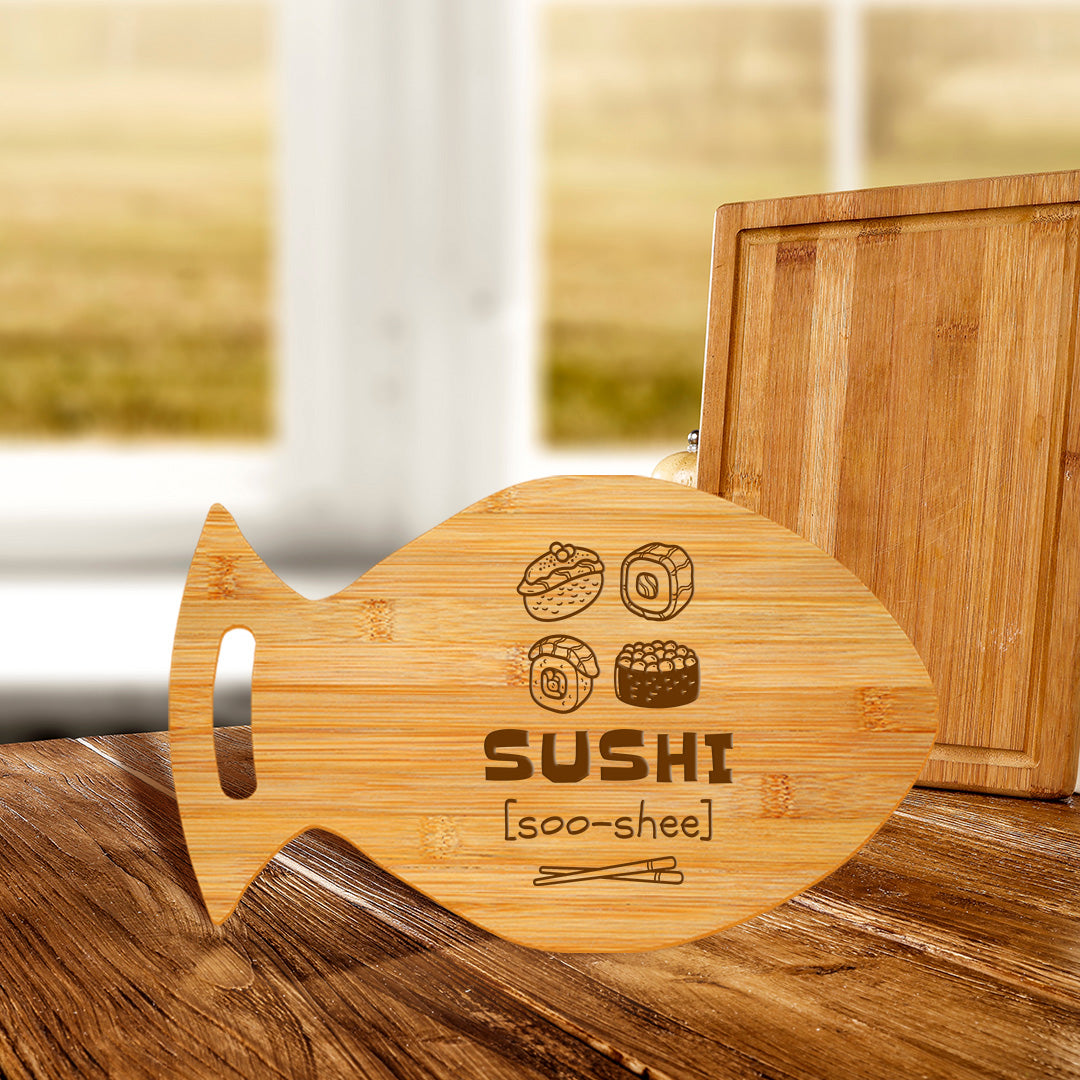 Sushi (Soo-Shee) 14 x 8.5" Fish Shape Cutting Board | Decorative Kitchen Accessory For Sushi Lovers