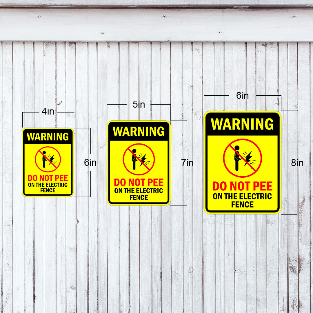 Portrait Round Plus Warning Do Not Pee On The Electric Fence Door or Wall Sign | Funny Warning Sign For Decoration