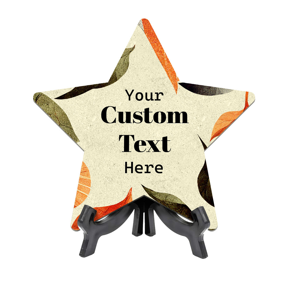 Boho Leaves Personalized Custom Star Shape Table Sign with Acrylic Stand (6 x 5“) | Home or Business Cute Décor Personalized Signs