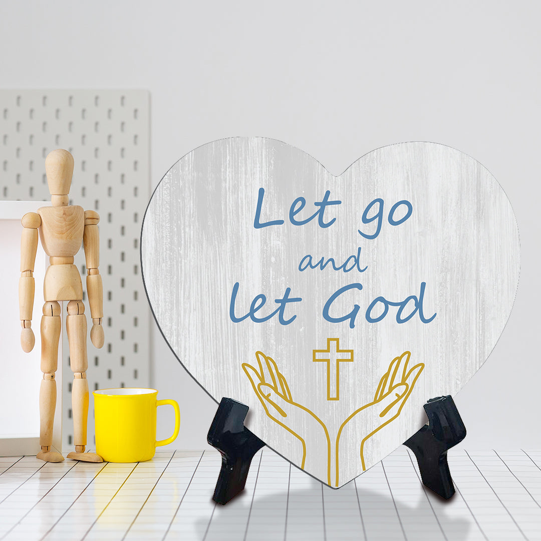 Sign ByLITA Heart Let go and let God, Wood Color, Table Sign (6"x5")