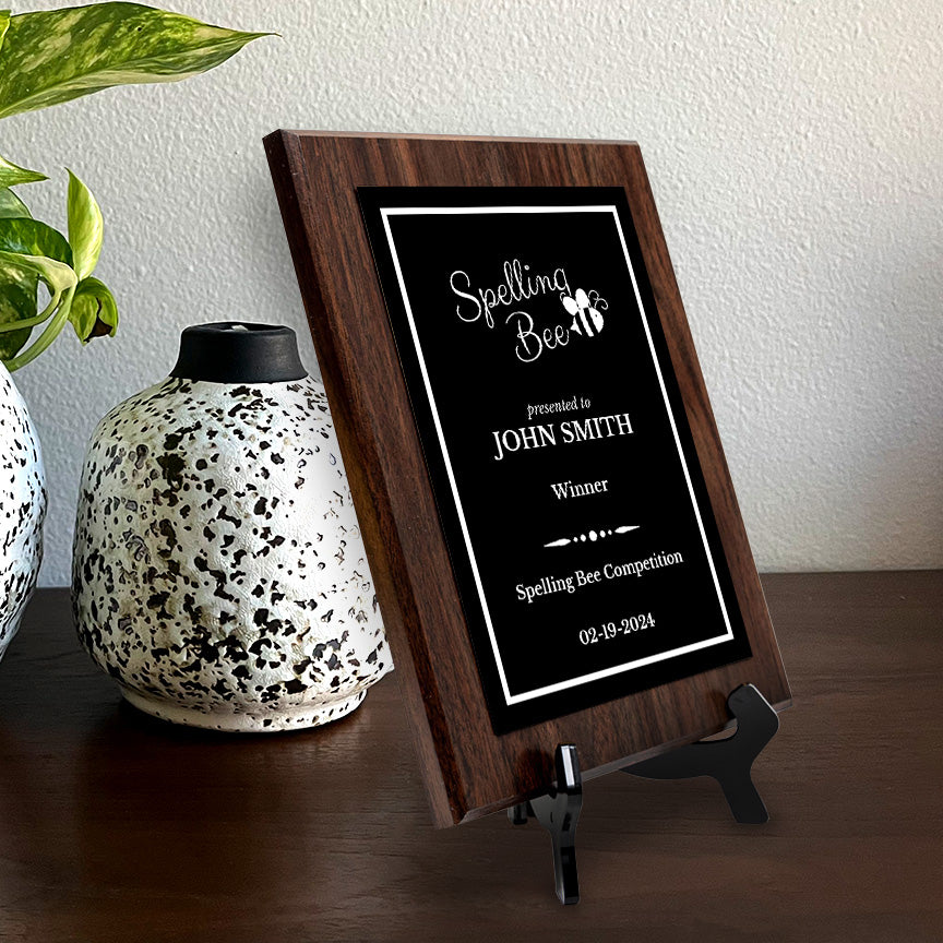 Spelling Bee Competition Custom Award Plaque |Easel Mount Option | Achievement and Recognition Personalizable Plaques