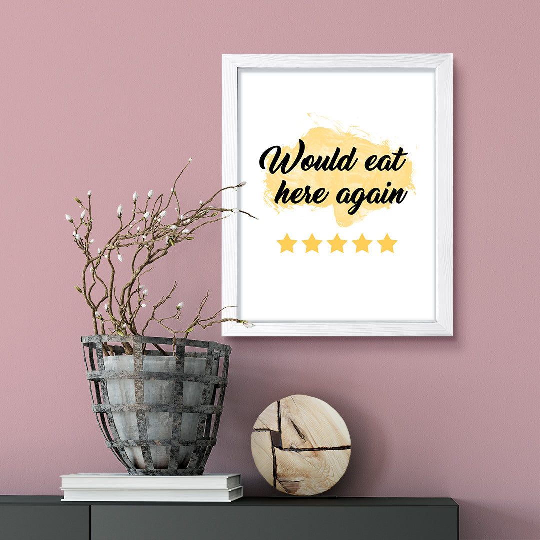 Would eat here again (5 star review yellow), Framed Wall Art, Home Décor Prints