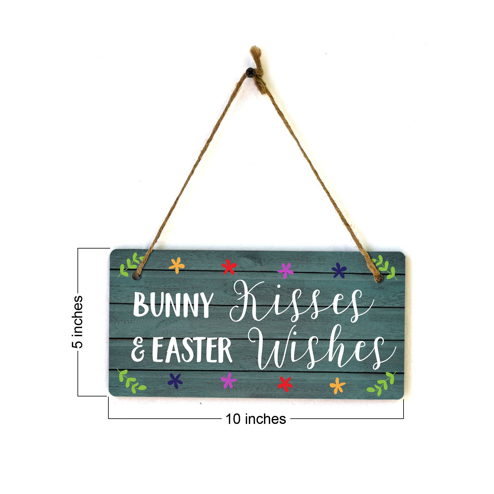 Bunny Kisses & Easter Wishes 5x10 Hanging Wall or Door Sign | Funny Religious Home Decor