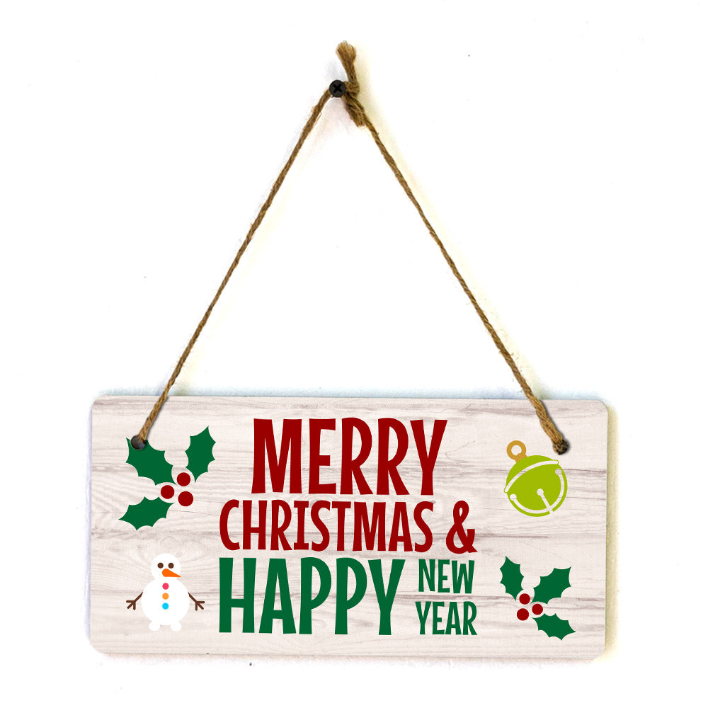 Merry Christmas & Happy New Year 5x10 Hanging Plus Wall or Door Sign | Christmas Home Decor