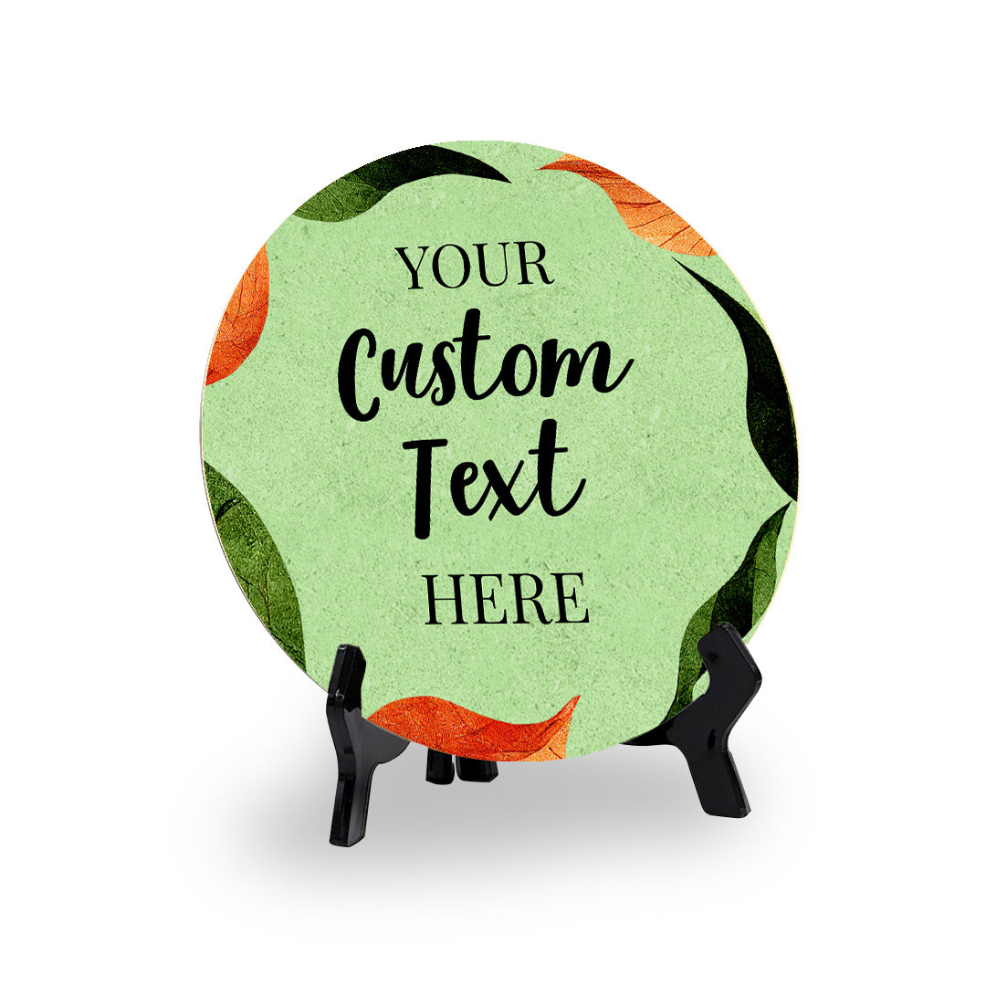 Boho Leaves Personalized Custom Circle Table Sign with Acrylic Stand (5 x 5“) | Home or Business Cute Décor Personalized Signs