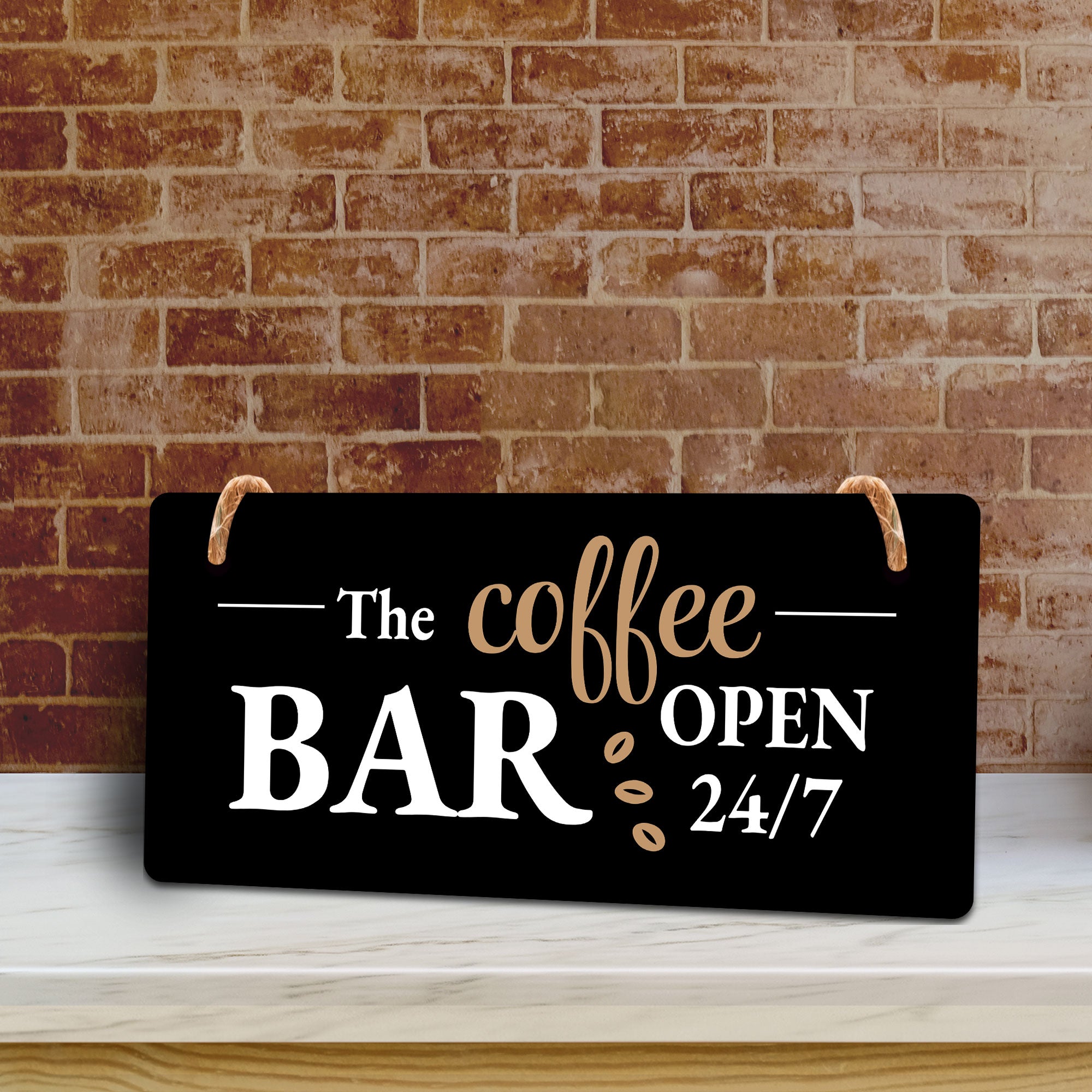 The Coffee Bar Open 24/7 5" x 10" Hanging Wall or Door Sign | Funny Coffee Home & Office Decor