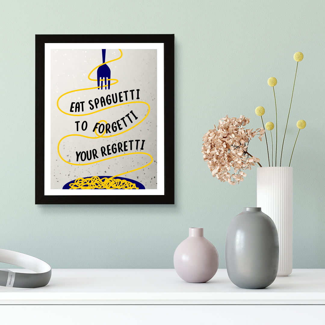 Designs ByLITA Eat Spaghetti To Forgetti Your Regretti, Wall Print Art | Retro Kitchen Decoration