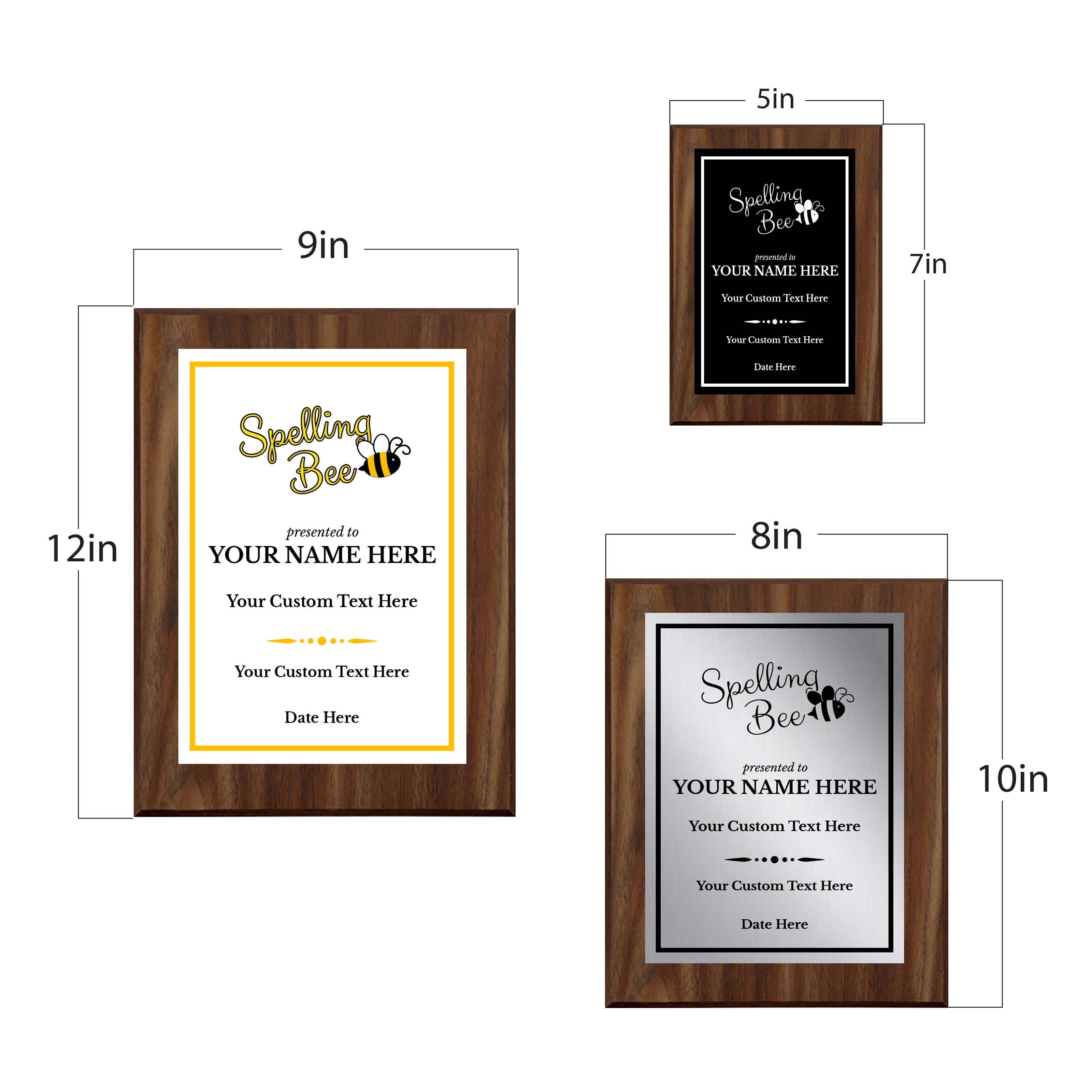 Spelling Bee Competition Custom Award Plaque |Easel Mount Option | Achievement and Recognition Personalizable Plaques