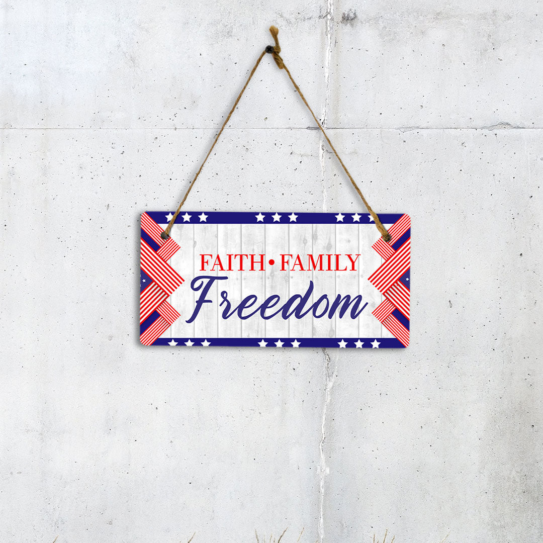 Faith Family Freedom 5x10 Hanging Plus Wall or Door Sign | USA Home Decor