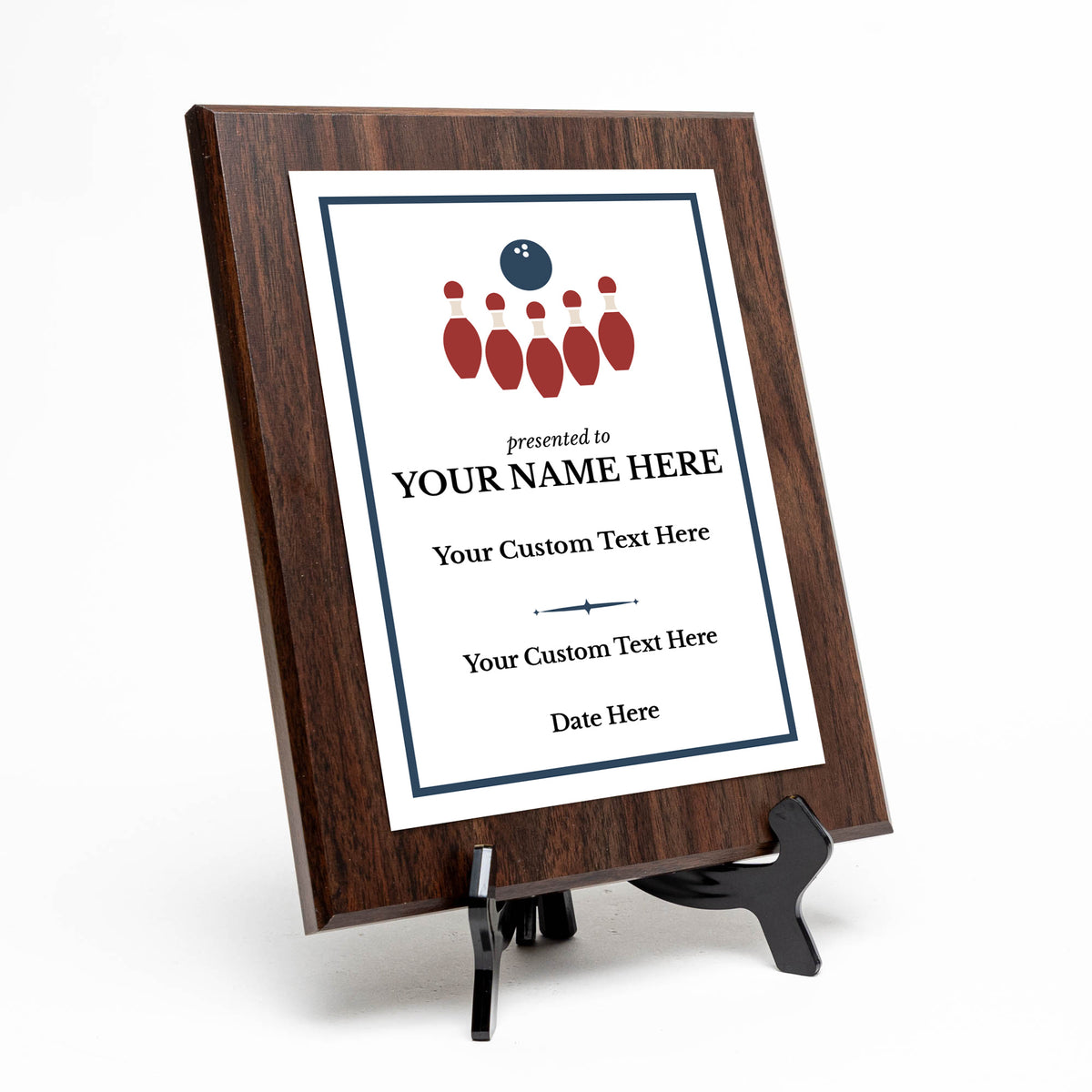 Bowling Customizable Wooden Award Plaque | Easel Mount Option | Achievement and Recognition Personalizable Plaques