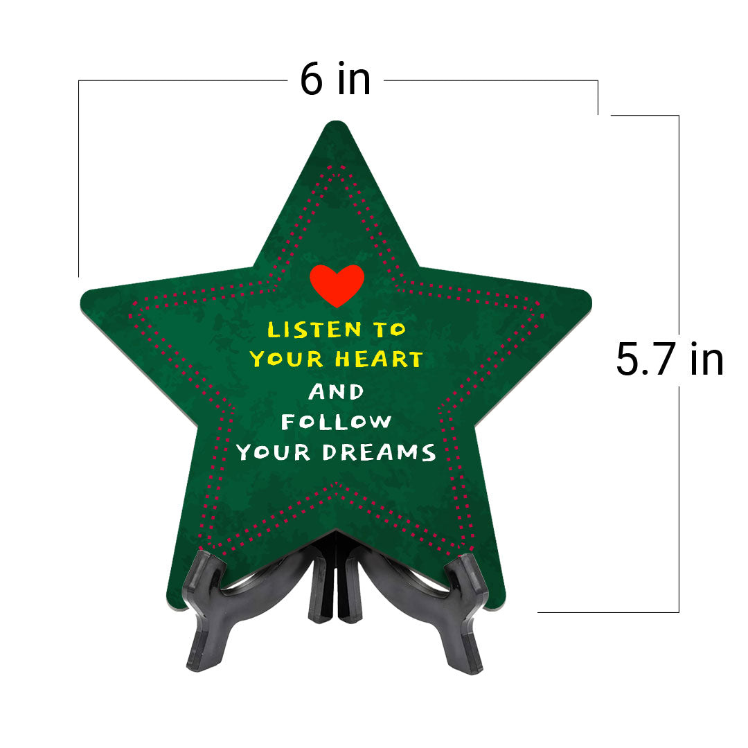 Sign ByLITA Listen to Your Heart and Follow Your Dreams Star Table Sign with Acrylic Stand (7.5x7.5“) Development | Kindergarten Classroom Essentials | Nurture Young Minds | Fun & Educational Supplies | Easy to Read | Includes Easel Stand