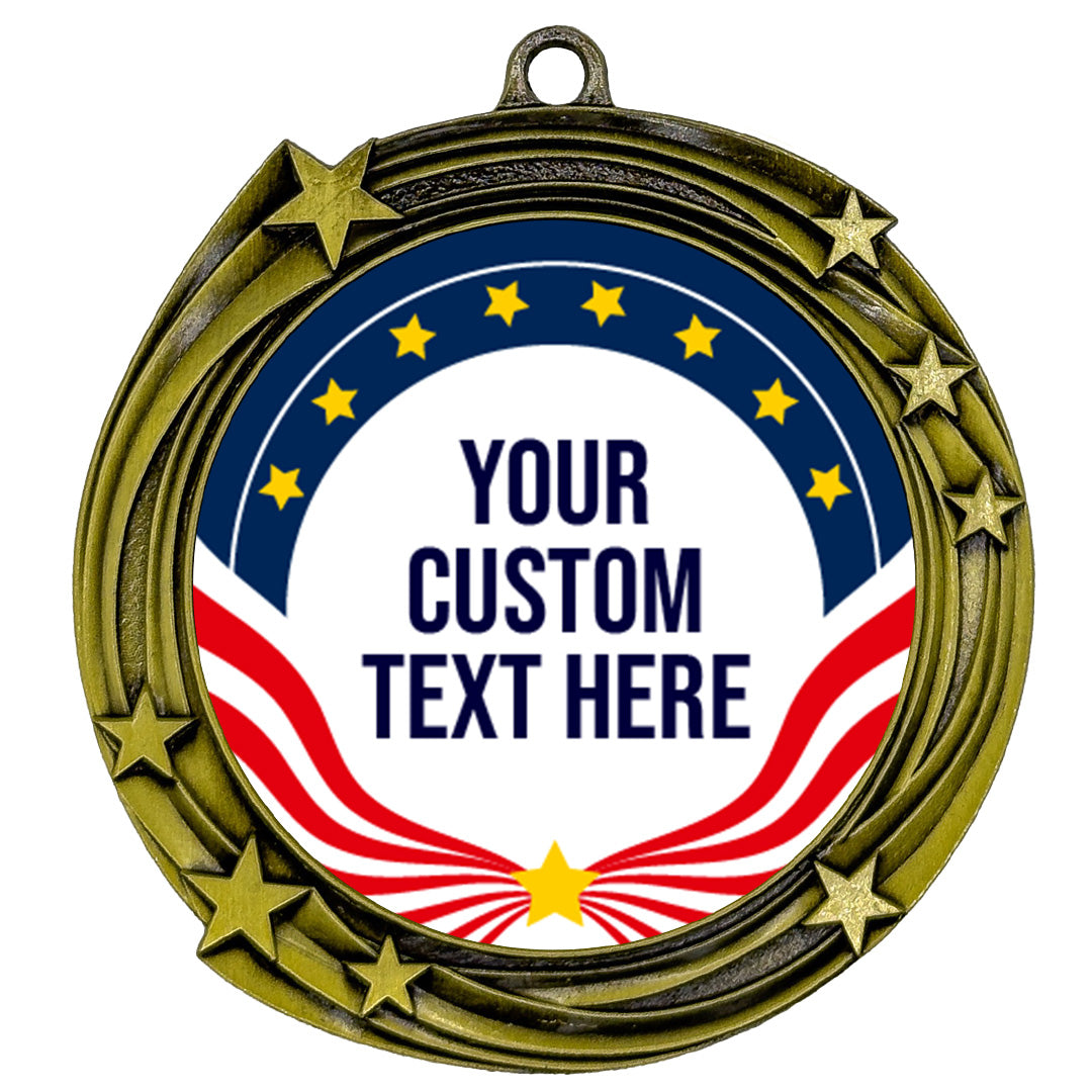 Gold Star Custom Personalized Stars Design Medal | Choice of Ribbon | USA Flag Personalized Award