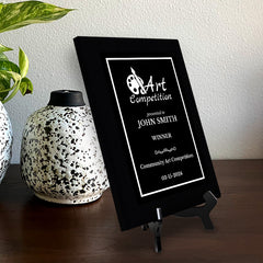 Art Competition Customizable Black Frame Award Plaque | Easel Mount Option | Achievement and Recognition Personalizable Plaques