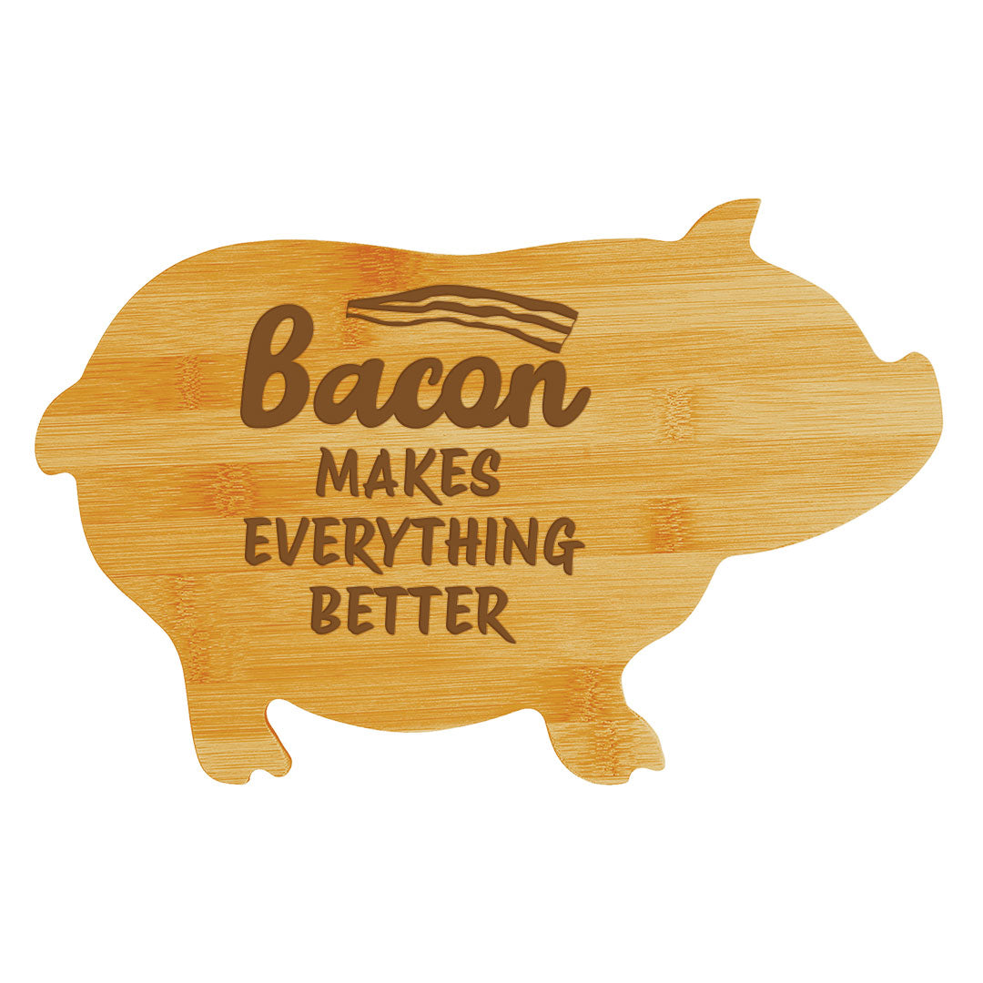 Bacon makes everything better (13.75 x 8.75") Pig Shape Cutting Board | Funny Decorative Kitchen Chopping Board