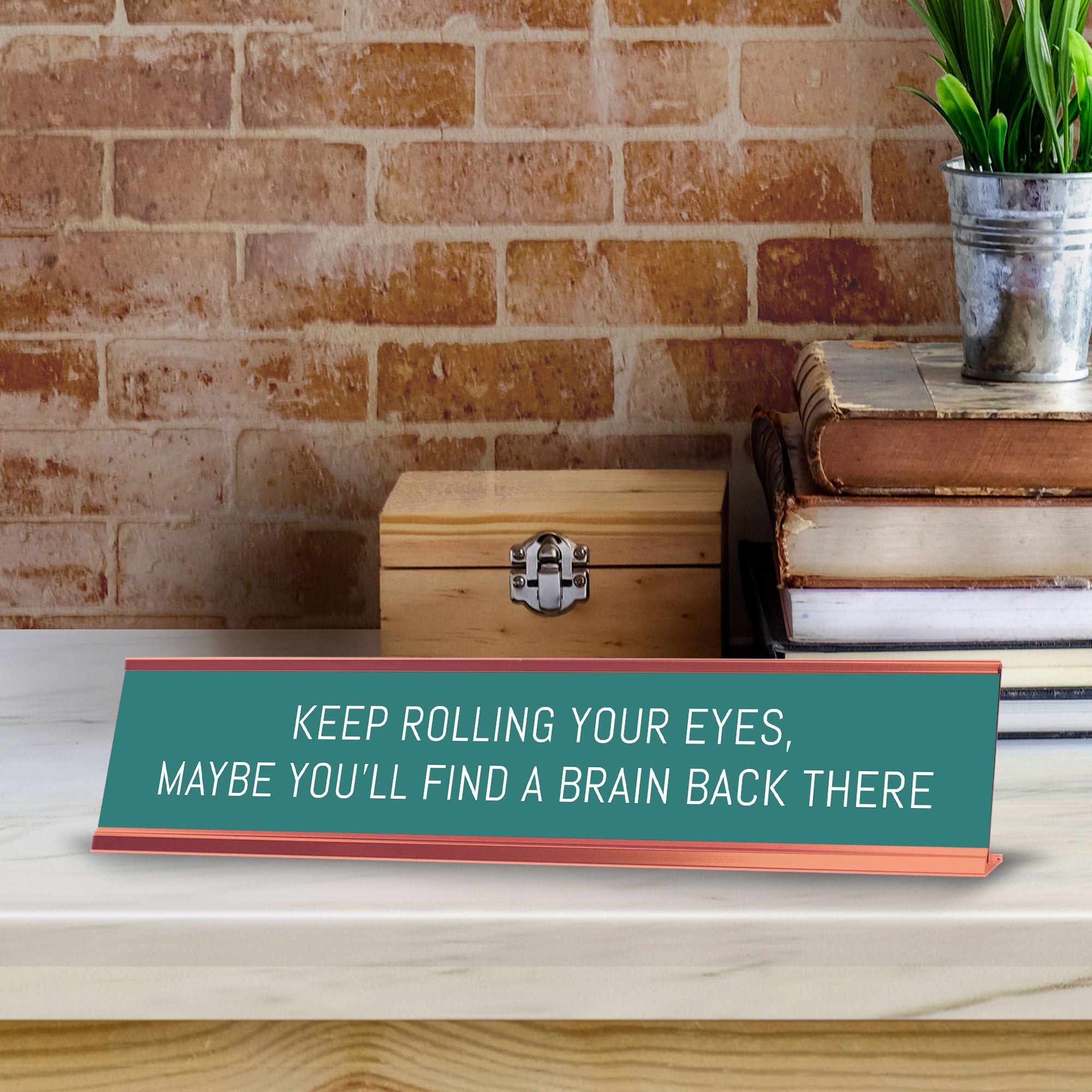 Keep Rolling Your Eyes, Maybe You'll Find A Brain Back There Desk Sign (2x10") |Funny Office Decor