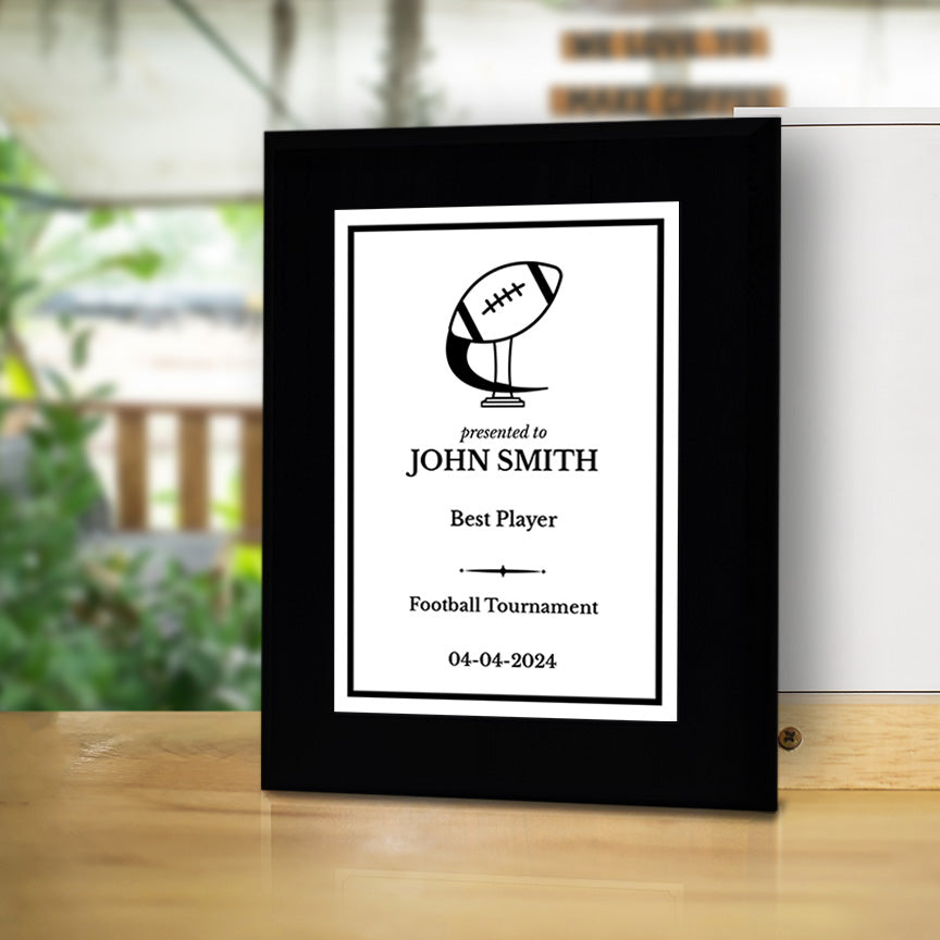 Football Customizable Black Frame Wooden Award Plaque | Easel Mount Option | Achievement and Recognition Personalizable Plaques