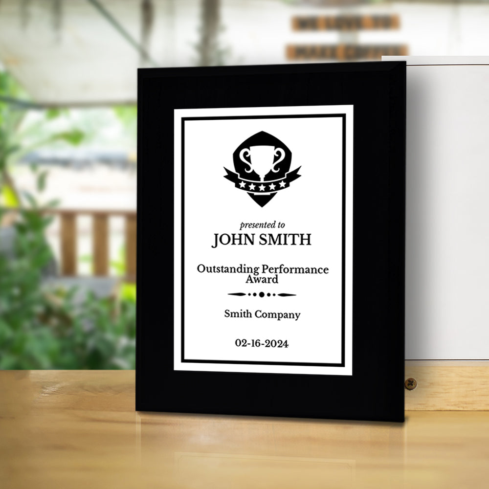 Performance and Recognition Customizable Black Frame Award Plaque | Easel Mount Option | Achievement and Service Personalizable Prize Plaques