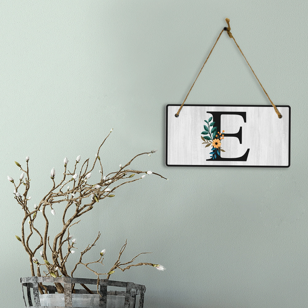 E Flower Decor 5x10 Hanging Wall or Door Sign | Alphabet Letter Room Decoration