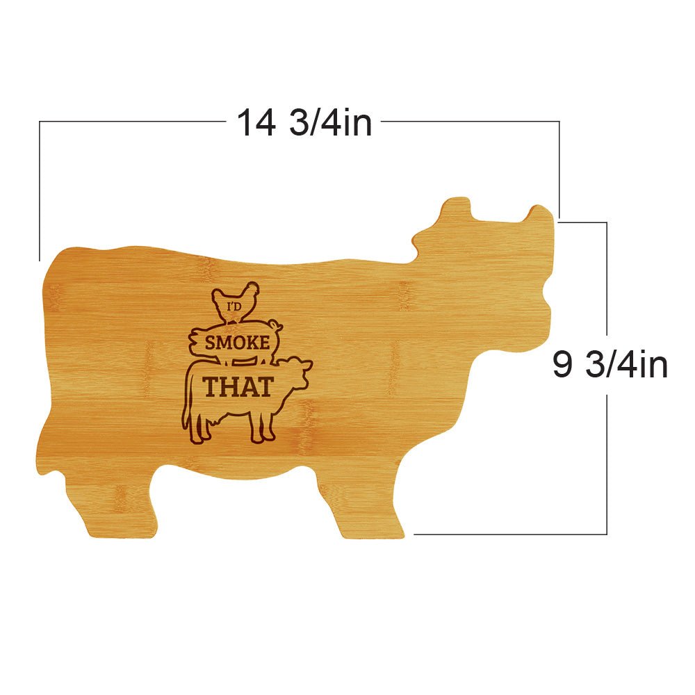 I'd Smoke That 14.75 x 9.75" Cow Shape Cutting Board | Funny Kitchen Chopping Board