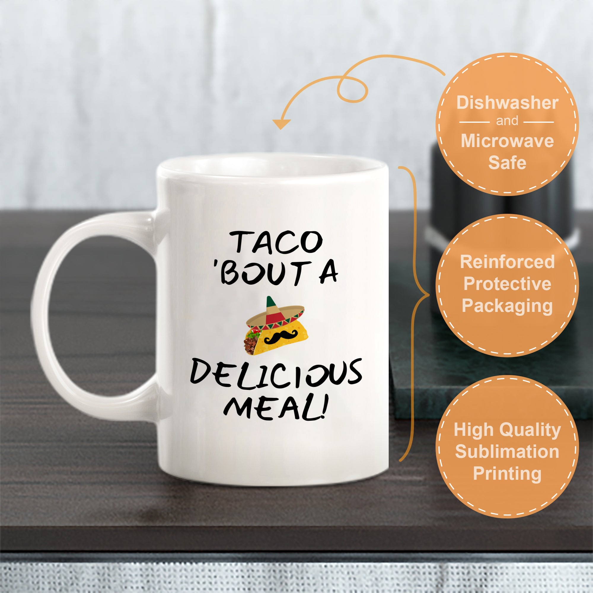 Designs ByLITA Taco 'bout a Delicious Meal! 11oz Plastic or Ceramic Coffee Mug Elegance | Great Novelty Gift | High Quality Sublimation | Mexican Pride